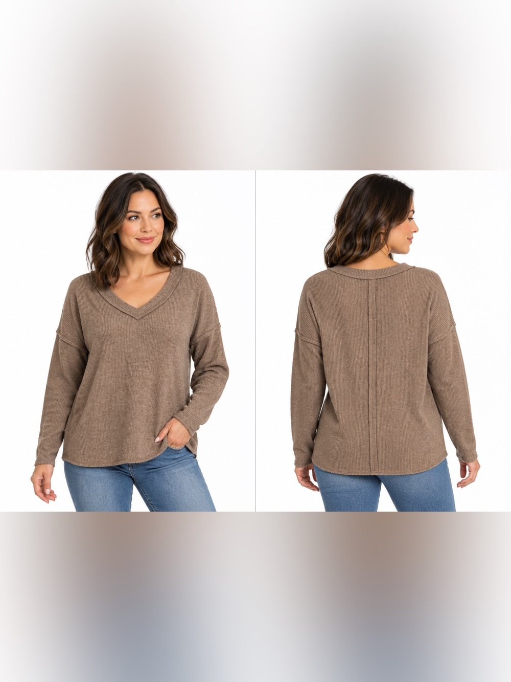 Zenana RIBBED V-NECK DROP SHOULDER TOP